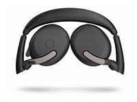 Jabra Evolve2 65 Flex UC Stereo - Headset - på örat - Bluetooth - trådlös - aktiv brusradering - USB-A - svart - med trådlös laddningsplatta - Optimerad för UC 26699-989-989