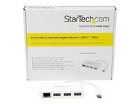 StarTech.com USB-C-hubb med 3 portar och Gigabit Ethernet - USB-C till 3x USB-A - USB 3.0-hubb - vit - Hubb - 3 x SuperSpeed USB 3.0 + 1 x 10/100/1000 HB30C3A1GEA