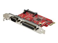 Startech PCIe-kort med seriell och parallell port - PCI Express kombokortadapter med 1x DB25 parallell port och 1x RS232 seriell port - Expansions-/kontrollerkort - PCIe-skrivarkort - Parallellt/seriellt kort - PCIe 2.0 låg profil - IEEE 1284 x 1 + RS-232 x 1 - röd PEX1S1P950