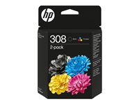 HP 308 - 2-pack - svart, gul, cyan, magenta - original - box - bläckpatron - för P/N: 714L9B#686 6L6S6UE