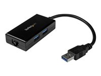 Startech USB 3.0 till Gigabit-nätverksadapter med inbyggd USB-hubb med 2 portar - Nätverksadapter - USB 3.0 - Gigabit Ethernet x 1 - svart USB31000S2H