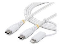 StarTech - USB-kabel - USB-C (hane) till USB-C (hane) - USB 2.0 - 3 A - 2 m - passiv, USB Power Delivery (60W), robust, up to 480 Mbps, braided, 2-i-1 - vit 2M-U2-LNTC-CABLE