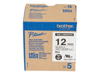 Brother HGE-M931V5 - Svart på silver - Rulle (1,2 cm x 8 m) 5 kassett(er) bandlaminat - för P-Touch PT-9500pc, PT-9700PC, PT-9800PCN; P-Touch R RL-700S HGEM931V5