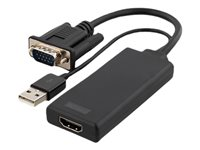 DELTACO - Adapterkabel - USB, 15 pin D-Sub (DB-15) hane till HDMI hona - 12 cm - svart - stöd för 1080p, USB-ström + -ljud VGA-HDMI6