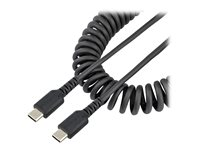 StarTech 50 cm USB C-laddningskabel, kraftig USB-C-spiralkabel för snabb laddning och synkronisering, USB 2.0 Type-C-kabel, robust aramidfiber, slitstark hane till hane USB-kabel, svart - USB-kabel - USB-C (hane) till USB-C (hane) - USB 2.0 - 3 A - 50 cm - lindad - svart R2CCC-50C-USB-CABLE