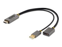 Startech 1ft (30cm) HDMI to DisplayPort Adapter, Active 4K 60Hz HDMI Source to DP Monitor Adapter Cable, USB Bus Powered, HDMI 2.0 to DisplayPort Converter for Laptops/PC - Supports HDR and Ultrawide Displays (128-HDMI-DISPLAYPORT) - Adapterkabel - HDMI, USB (endast ström) hane till DisplayPort hona - 30 cm - grå, svart - aktiv, 4K60Hz (3840 x 2160) stöd, enkelriktad 128-HDMI-DISPLAYPORT