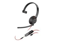 HP Poly Blackwire 5210 - Blackwire 5200 series - headset - på örat - kabelansluten - 3,5 mm kontakt, USB-C - svart - Certifierad för Microsoft-teams, Certifierad för Skype for Buisness, Cisco Jabber-certifierad, Avaya-certifierad, Works With Chromebook Certified, Zoomcertifierad, UC-certifierad 8X230AA