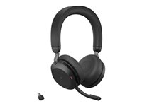 Jabra Evolve2 75 - Headset - på örat - Bluetooth - trådlös - aktiv brusradering - USB-A - ljudisolerande - svart - med laddningsställ - Optimerad för UC 27599-989-989