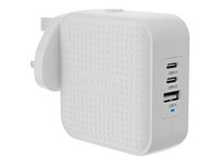 Targus HyperJuice - Strömadapter - GaN - 70 Watt - QC 3.0, Power Delivery 3.0 + PPS - 3 utdatakontakter (USB, 2 x USB-C) - vit HJ1003WHWWGL