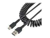 StarTech 1 m USB-A till C-laddningskabel, kraftig spiralkabel för snabb laddning och synkronisering, USB 2.0 A till USB Type-C-kabel av hög kvalitet, robust aramidfiber, slitstark hane till hane USB-kabel - USB-kabel - USB (hane) till USB-C (hane) - USB 2.0 - 3 A - 1 m - lindad - svart R2ACC-1M-USB-CABLE