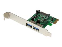 StarTech.com PCI Express (PCIe) SuperSpeed USB 3.0-kortadapter med 2 portar och UASP – SATA-ström - USB-adapter - PCIe - USB 3.0 x 2 - för P/N: CFASTRWU3, ST3300GU3B, ST4300U3C1, ST4300U3C1B, ST7300U3M, ST7300USBME, USB3S2ESATA3 PEXUSB3S24