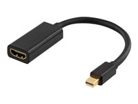 DELTACO - Videokort - Mini DisplayPort hane till HDMI hona - 20 cm - svart - stöd för 4K DP-HDMI25
